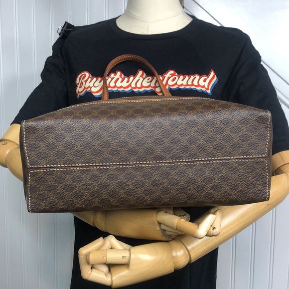 CELINE Macadam Blason Triumph Dark Brown Hand Bag Leather Stripes Authentic - Picture 11 of 17